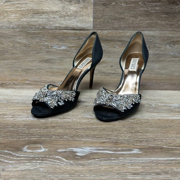 Badgley Mischka Maria Embellished D'Orsay Black Pumps Women's Size 8